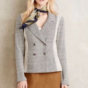 NWT Anthropologie Saturday Sunday Tweed Knit Blazer Jacket Ivory Black Small